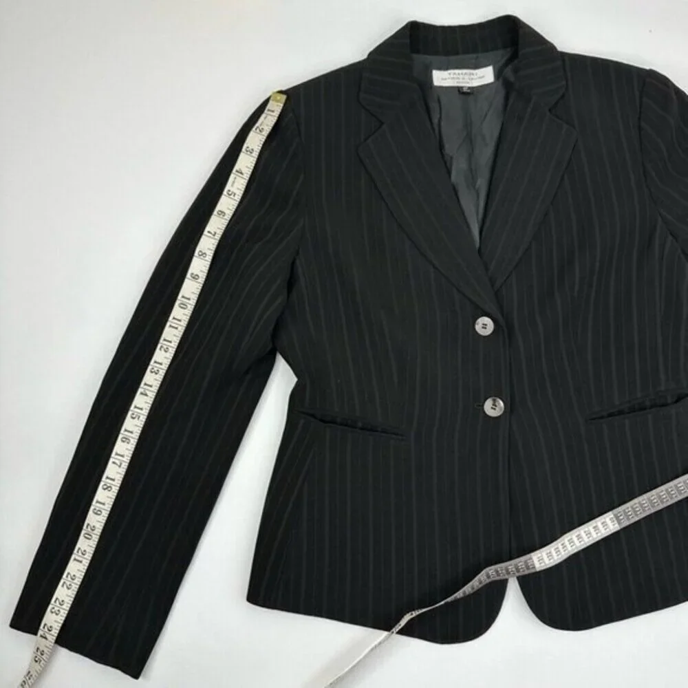 Tahari Arthur Levine Women Petite 10P Black‎ Pinstripe Two Button Blazer Jacket